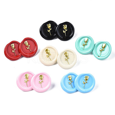 Flat Round with Rose Flower Stud Earrings for Women EJEW-N046-015-NR-1