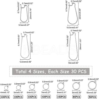 316 Stainless Steel Hoop Earrings Findings & 304 Stainless Steel Open Jump Rings Findings Kits STAS-UN0010-30-1