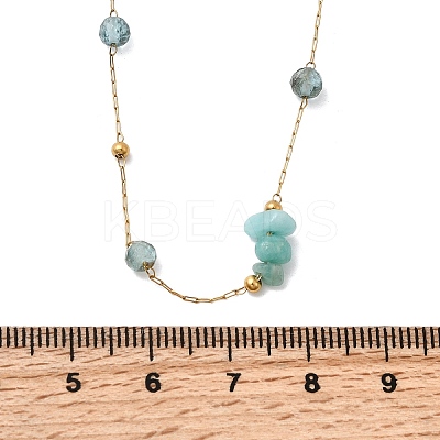 Natural Amazonite Chip 304 Stainless Steel Link Chain Necklaces for Women NJEW-K255-60G-1