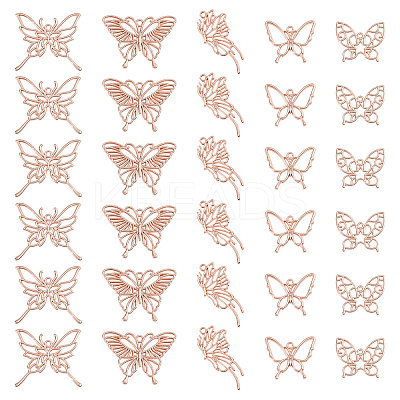 5 Styles Butterfly Zinc Alloy Open Back Bezel Pendants FIND-CA0009-52RG-1