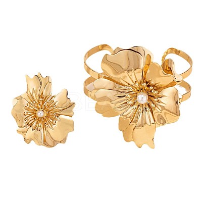 Flower Alloy Cuff Bangles & Cuff Rings Sets for Women FS-WGC4226-01-1