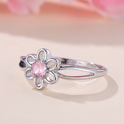 Flower Brass Micro Pave Pearl Pink Cubic Zirconia Finger Rings FS-WGCFB35-02-1