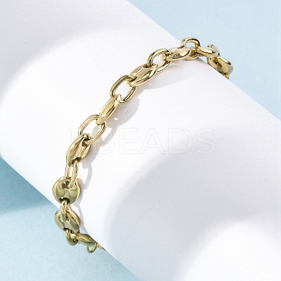 304 Stainless Steel Coffee Bean Chain Bracelets for Men Women BJEW-G725-06G-1
