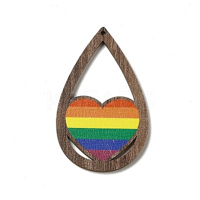 Rainbow/Pride Flag Theme Single Face Printed Aspen Wood Big Pendants WOOD-G014-02B-1