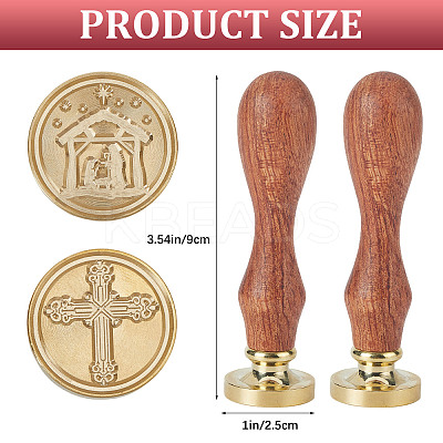 2Pcs 2 Styles Golden Tone Brass Wax Seal Stamp Heads AJEW-CP0005-99-1