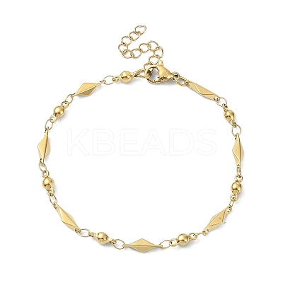 Ion Plating(IP) 304 Stainless Steel Rhombus Link Chain Bracelets for Women BJEW-D023-01G-1