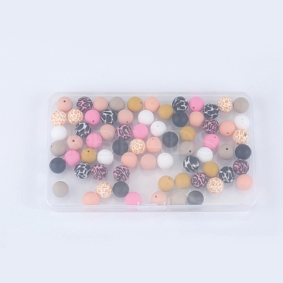 70Pcs 10 Styles Printed Round Silicone Focal Beads SIL-SZ0002-37-1