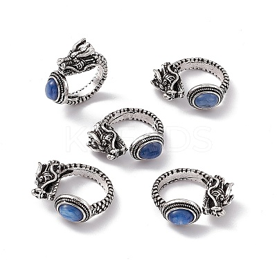Dragon Head Natural Kyanite Cuff Rings RJEW-G273-03AS-04-1