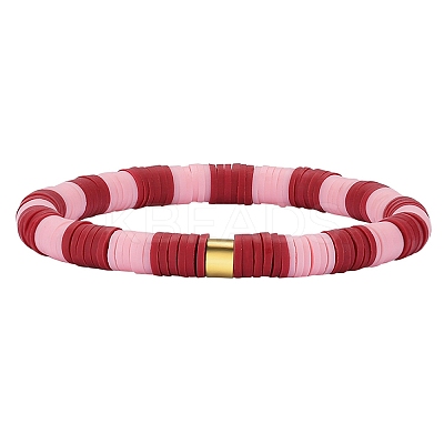 Polymer Clay Heishi Surfer Stretch Bracelet with 304 Stainless Steel Beaded BJEW-SW00114-04-1