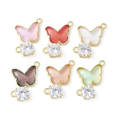 Brass Micro Pave Cubic Zirconia and Glass Connector Charms KK-F892-48G-1
