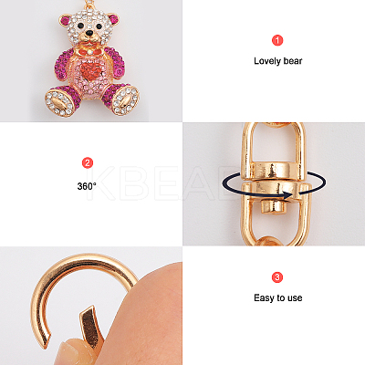 2Pcs 2 Colors Cartoon Heart Bear Rhinestone Pendant Keychain KEYC-CA0001-47-1