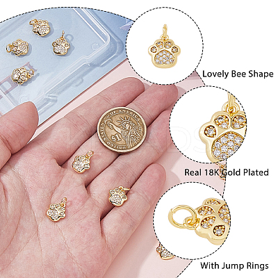12Pcs Brass Micro Pave Clear Cubic Zirconia Charms ZIRC-HS0001-15-1