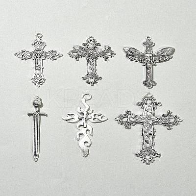 6Pcs 6 Styles Tibetan Style Alloy Cross Pendants FIND-FS0002-57-1