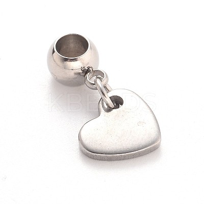 Tarnish Resistant Heart 304 Stainless Steel European Large Hole Dangle Charms X-PALLOY-JF00100-02-1