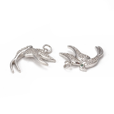 Brass Micro Pave Cubic Zirconia Bird Pendants KK-E068-VB297-1