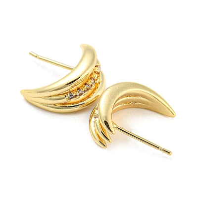 Multi-layer Moon Rack Plating Brass Micro Pave Cubic Zirconia Stud Earrings for Women EJEW-F326-23G-1