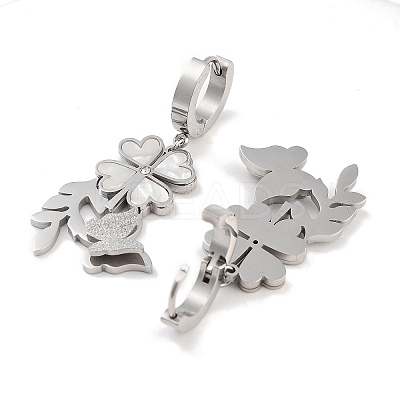 Left and Right Clover & Texture Butterfly 304 Stainless Steel Shell Dangle Earrings EJEW-L283-075P-1