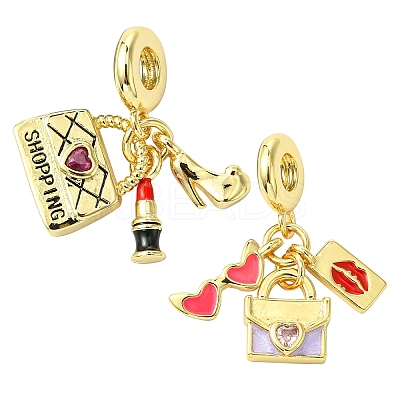 2Pcs 2 Styles Rack Plating Brass Cubic Zirconia European Dangle Charms Large Hole Pendants KK-YW0002-84-1