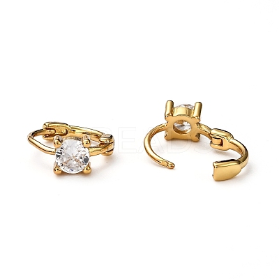 Brass Micro Pave Clear Cubic Zirconia Huggie Hoop Earrings EJEW-H121-13G-1