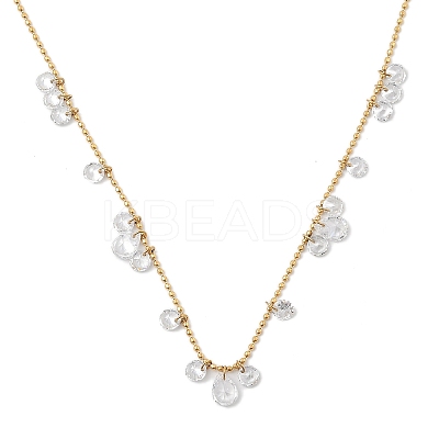 Ion Plating(IP) 304 Stainless Steel Cubic Zirconia Teardrop & Flat Round Bib Ball Chain Necklaces for Women NJEW-F328-11G-01-1