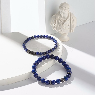 Natural Lapis Lazuli(Dyed) Round Beads Stretch Bracelets Set BJEW-JB06980-03-1