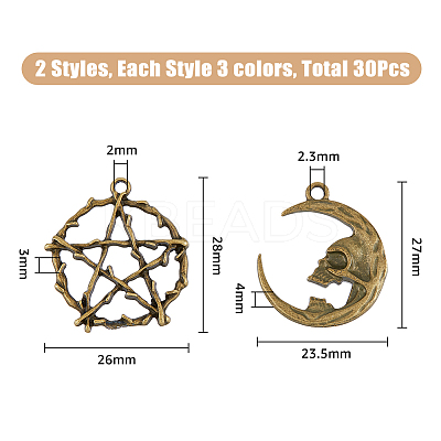 30Pcs 6 Styles Alloy Pendants FIND-FH0007-06-1