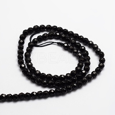 Faceted Natural Onyx Round Beads Strands G-E318C-4mm-06-1