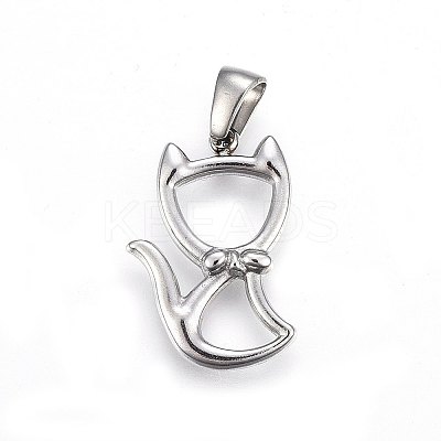 Non-Tarnish 304 Stainless Steel Hollow Kitten Pendants LS-STAS-P209-28P-1