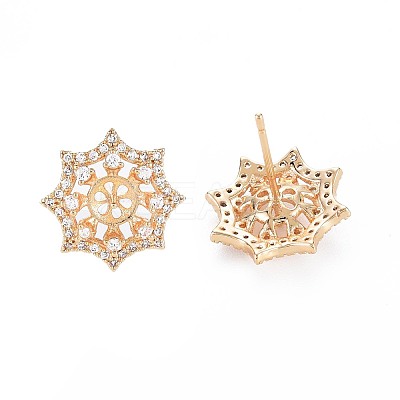 Brass Micro Pave Clear Cubic Zirconia Stud Earring Findings KK-S364-131-1