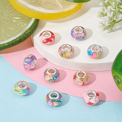 10Pcs 5 Colors Transparent Resin European Rondelle Beads RPDL-YW0001-07B-1
