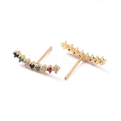 Colorful Cubic Zirconia Curved Bar Stud Earrings EJEW-C023-03G-1