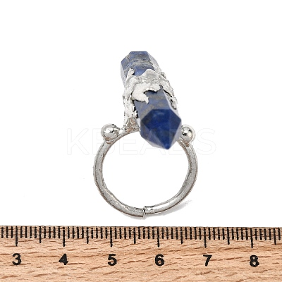 Natural Lapis Lazuli & Brass Cuff Rings for Women RJEW-G374-01P-07-1