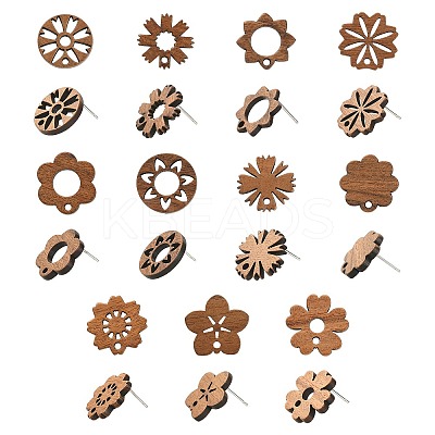 22Pcs 11 Styles Walnut Wood Stud Earring Findings MAK-CJ0001-17-1