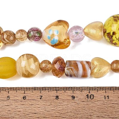 Handmade Foil Glass with Gold Sand Lampwork Beads Strands FOIL-Q002-08G-1