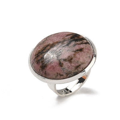 Natural Rhodonite Round Adjustable Rings RJEW-K371-09S-30-1