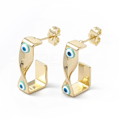 Brass Enamel Evil Eye Stud Earrings EJEW-A093-04G-M-1