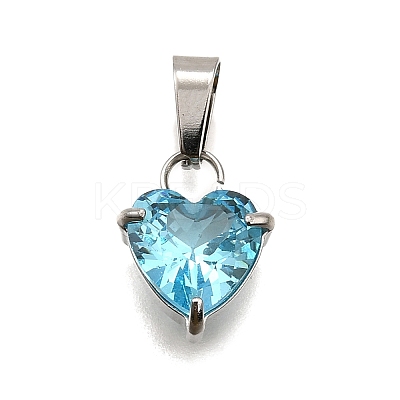 304 Stainless Steel Micro Pave Cubic Zirconia Pendants STAS-B086-13P-03-1