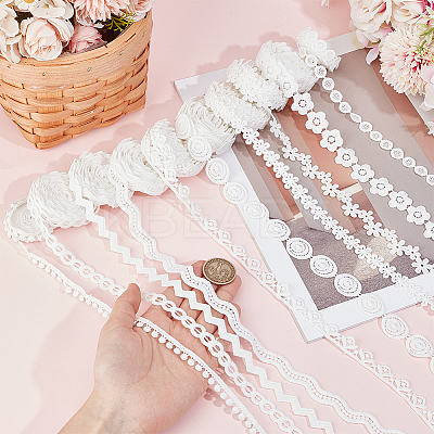 25 Yards 10 Styles Milk Fiber Embroidery Lace Trim Ribbon OCOR-DR0001-13B-1