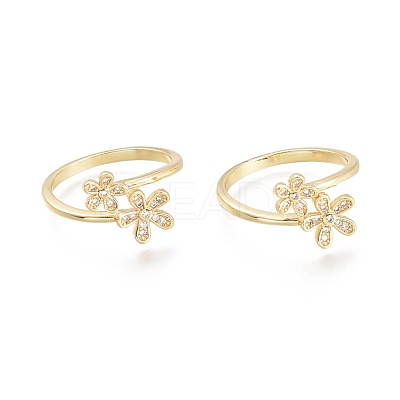 Brass Micro Pave Clear Cubic Zirconia Cuff Rings RJEW-F103-06-G-1