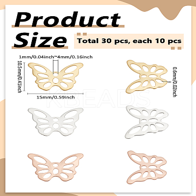 30Pcs 3 Colors 304 Stainless Steel Charms STAS-LP0004-10-1