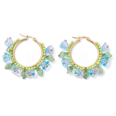 Glass Flower Hoop Earrings EJEW-TA00589-1