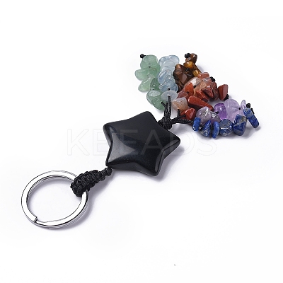 Natural & Synthetic Mixed Gemstone Star with Mixed Gemstone Chips Beaded Tassel Keychains KEYC-P012-01P-1