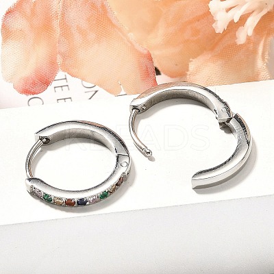 304 Stainless Steel Micro Pave Cubic Zirconia Huggie Hoop Earrings EJEW-C096-01J-P-1