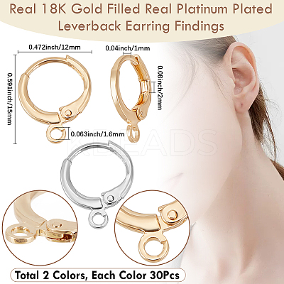 60Pcs 2 Colors Brass Leverback Earring Findings KK-BBC0018-12-1