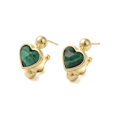 Natural Malachite Heart Stud Earrings EJEW-K287-01G-10-1