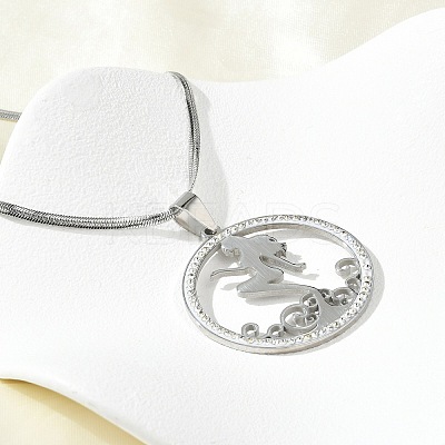 201 Stainless Steel Crystal Rhinestone Ring with Mermaid Pendant Necklaces for Women NJEW-P327-02P-1