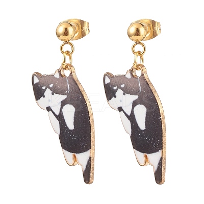Alloy Cat Dangle Stud Earrings with Enamel EJEW-JE04919-1