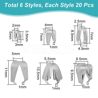 120Pcs 6 Style 304 & 201 Stainless Steel Snap on Bails STAS-UN0052-30-1