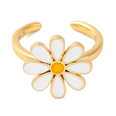 Rack Plating Flower Brass Enamel Open Cuff Rings for Women RJEW-S242-10B-1
