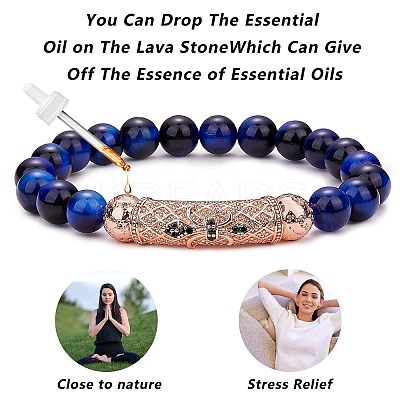 2Pcs 2 Style Dyed & Heated Natural Tiger Eye & Gemstone Stretch Bracelets Set BJEW-SW00090-1